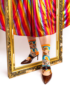 70s Rainbow Butterfly Sheer Mid High Sock
