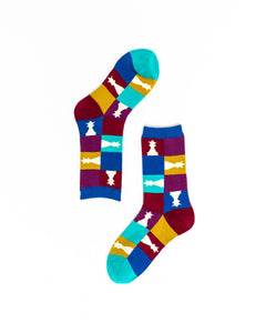 90s Colorblock Chess Sheer Crew Sock