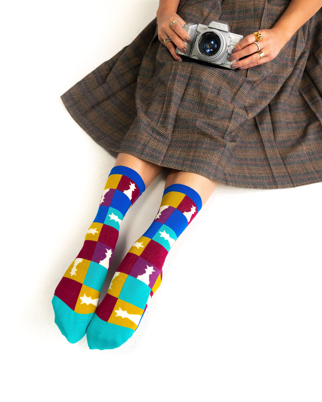 90s Colorblock Chess Sheer Crew Sock