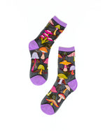 Load image into Gallery viewer, Magic Mushrooms Black Sheer Crew Sock
