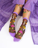 Load image into Gallery viewer, Magic Mushrooms Black Sheer Crew Sock
