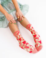 Load image into Gallery viewer, Strawberry Daisy Ruffle Sheer Crew Sock
