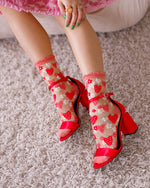 Load image into Gallery viewer, Strawberry Daisy Ruffle Sheer Crew Sock
