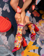 Load image into Gallery viewer, Y2K Hearts Ruffle Sheer Crew Sock
