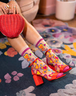 Load image into Gallery viewer, Y2K Hearts Ruffle Sheer Crew Sock
