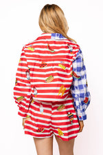 Load image into Gallery viewer, USA Picnic Food Top in Red and Blue Colorblock
