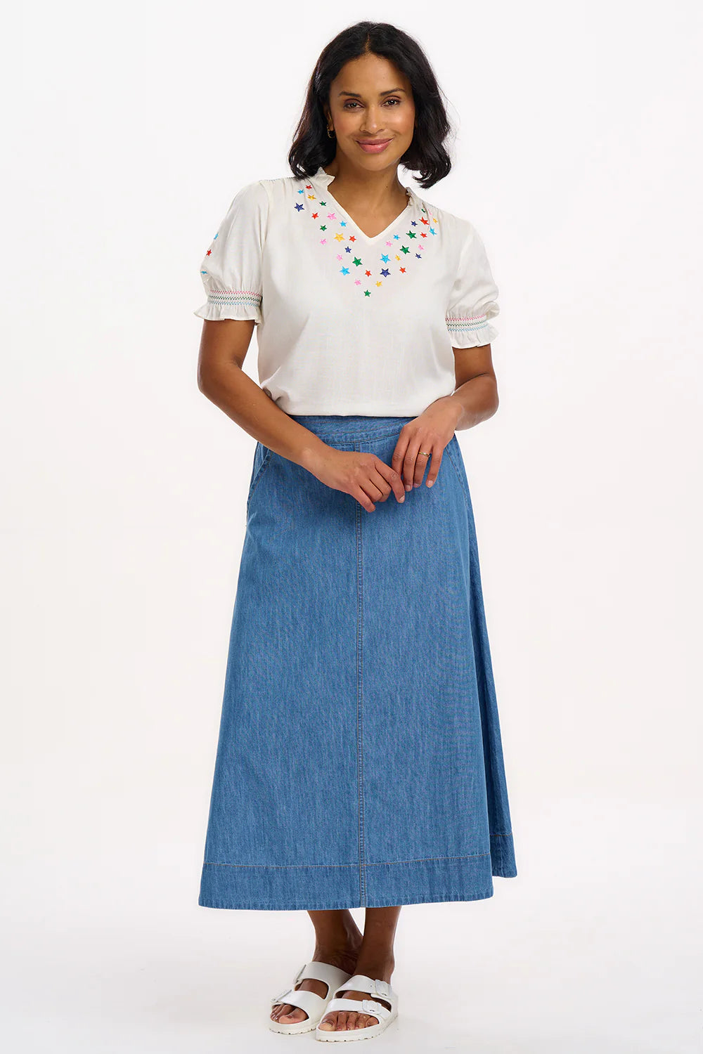 Haydee Shirred Top in Off White/Star