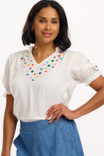 Load image into Gallery viewer, Haydee Shirred Top in Off White/Star
