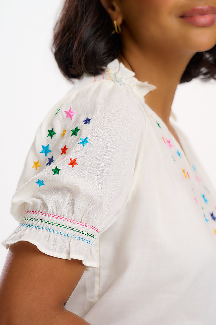 Haydee Shirred Top in Off White/Star