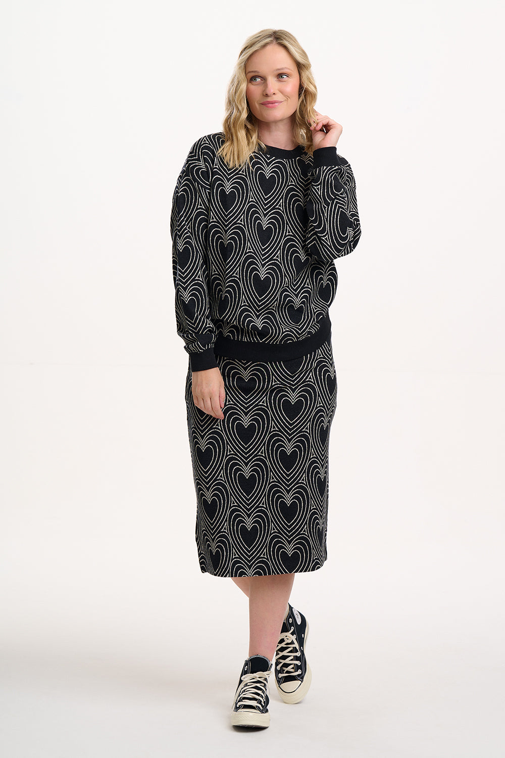 Gerri Jersey Jacquard Top in Black/Off-White Heart Explosion