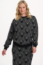 Load image into Gallery viewer, Gerri Jersey Jacquard Top in Black/Off-White Heart Explosion
