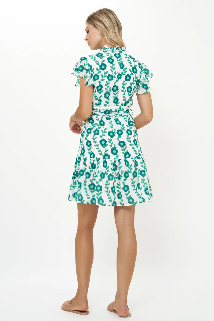 Ruffle Collar Button Mini Dress in Toscana Green