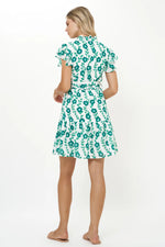 Load image into Gallery viewer, Ruffle Collar Button Mini Dress in Toscana Green
