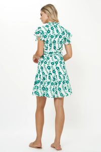 Ruffle Collar Button Mini Dress in Toscana Green
