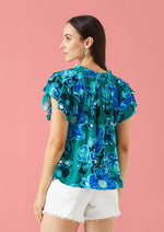 Load image into Gallery viewer, Veronica Top in Floral Ponds Teal Multi
