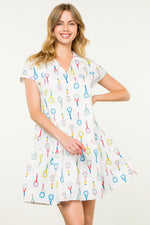 Load image into Gallery viewer, Racket Print Dress in White
