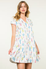 Load image into Gallery viewer, Racket Print Dress in White
