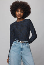 Load image into Gallery viewer, Cecelia Floral Long Sleeve Top in Ice Navy
