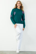 Load image into Gallery viewer, Smiley Face Rib Knit Sweater in Teal
