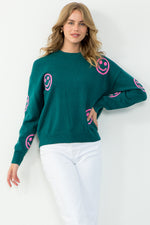 Load image into Gallery viewer, Smiley Face Rib Knit Sweater in Teal

