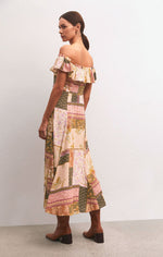 Load image into Gallery viewer, Veda Off Shoulder Midi Dress in Patchwork
