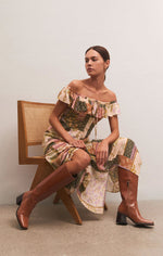 Load image into Gallery viewer, Veda Off Shoulder Midi Dress in Patchwork
