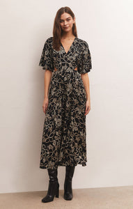 Iris Batik Midi Dress in Black