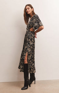 Iris Batik Midi Dress in Black