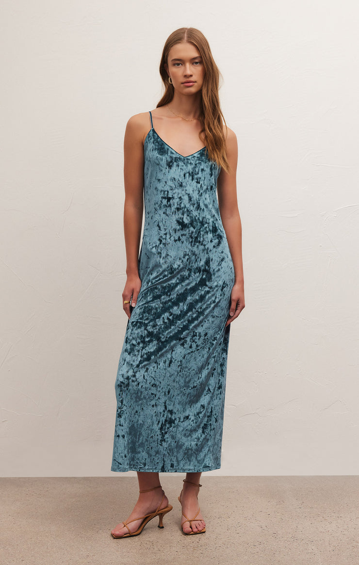Selina Crushed Velvet Dress in Abyss
