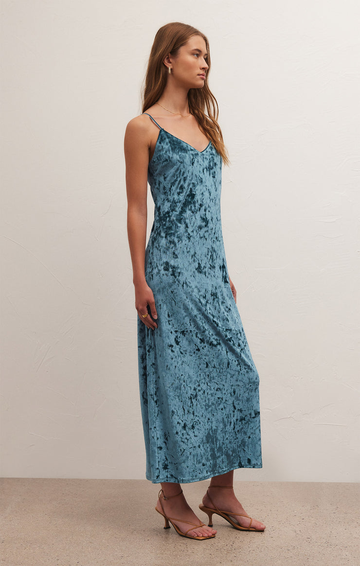 Selina Crushed Velvet Dress in Abyss