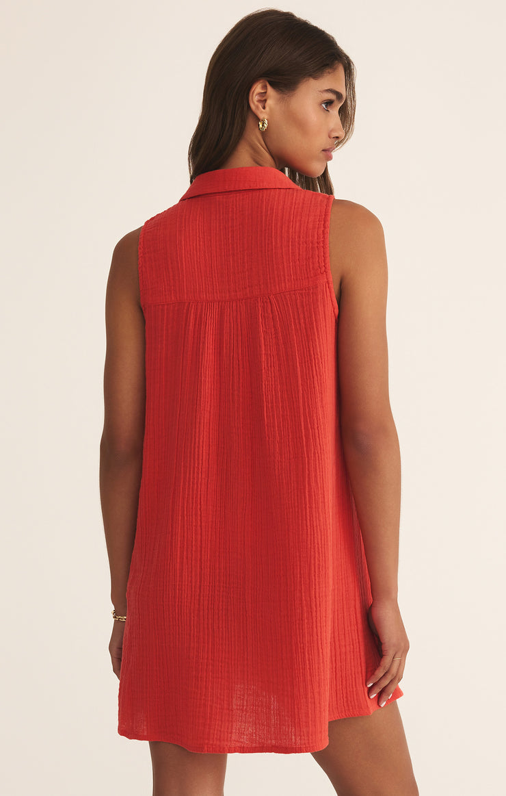 New Light Gauze Mini Dress in Cabana Red