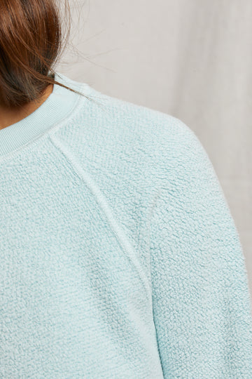 Ziggy Inside Out Fleece Shrunken Crewneck Sweatshirt in Iced Aqua