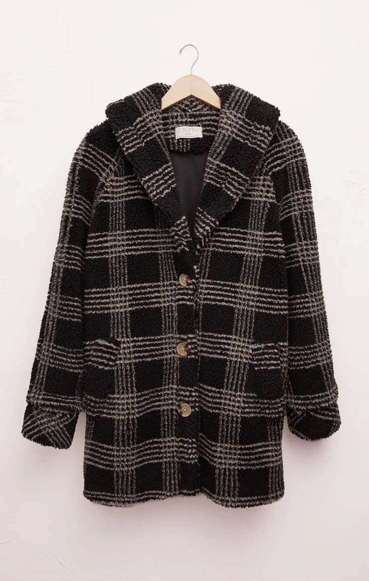 Hastings Sherpa Plaid Coat in Black