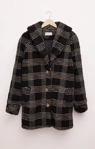 Hastings Sherpa Plaid Coat in Black