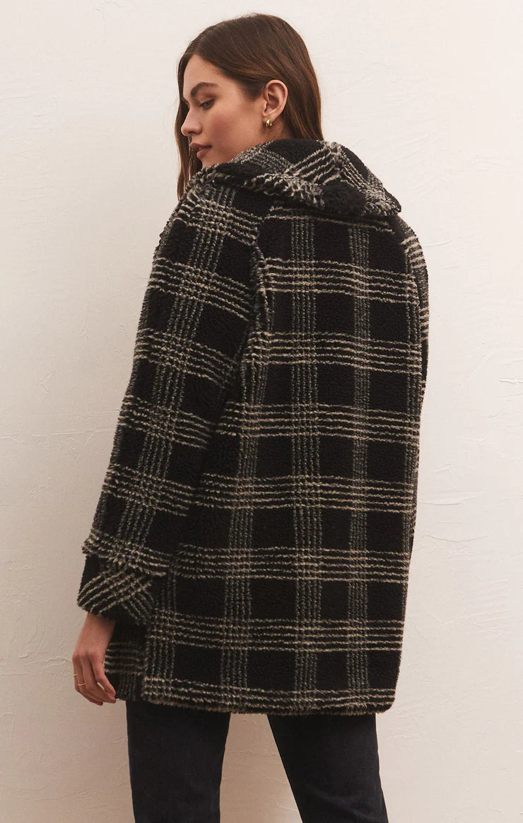 Hastings Sherpa Plaid Coat in Black