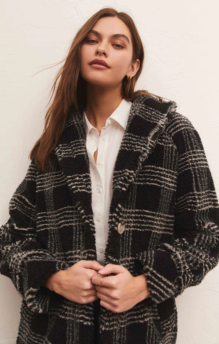 Hastings Sherpa Plaid Coat in Black