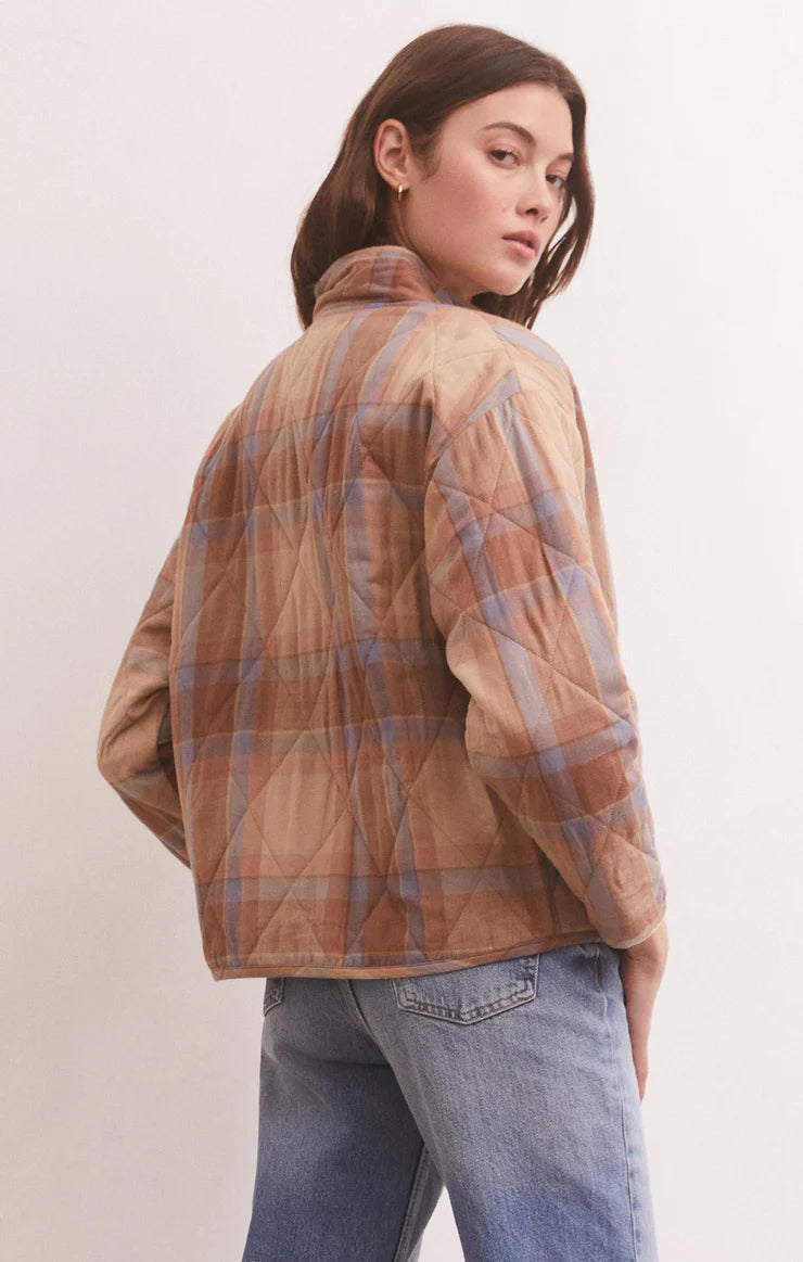 Maya Plaid Quilted Jacket in Birch