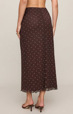 Load image into Gallery viewer, Eda Polka Dot Mesh Midi Skirt in Dark Chocolate

