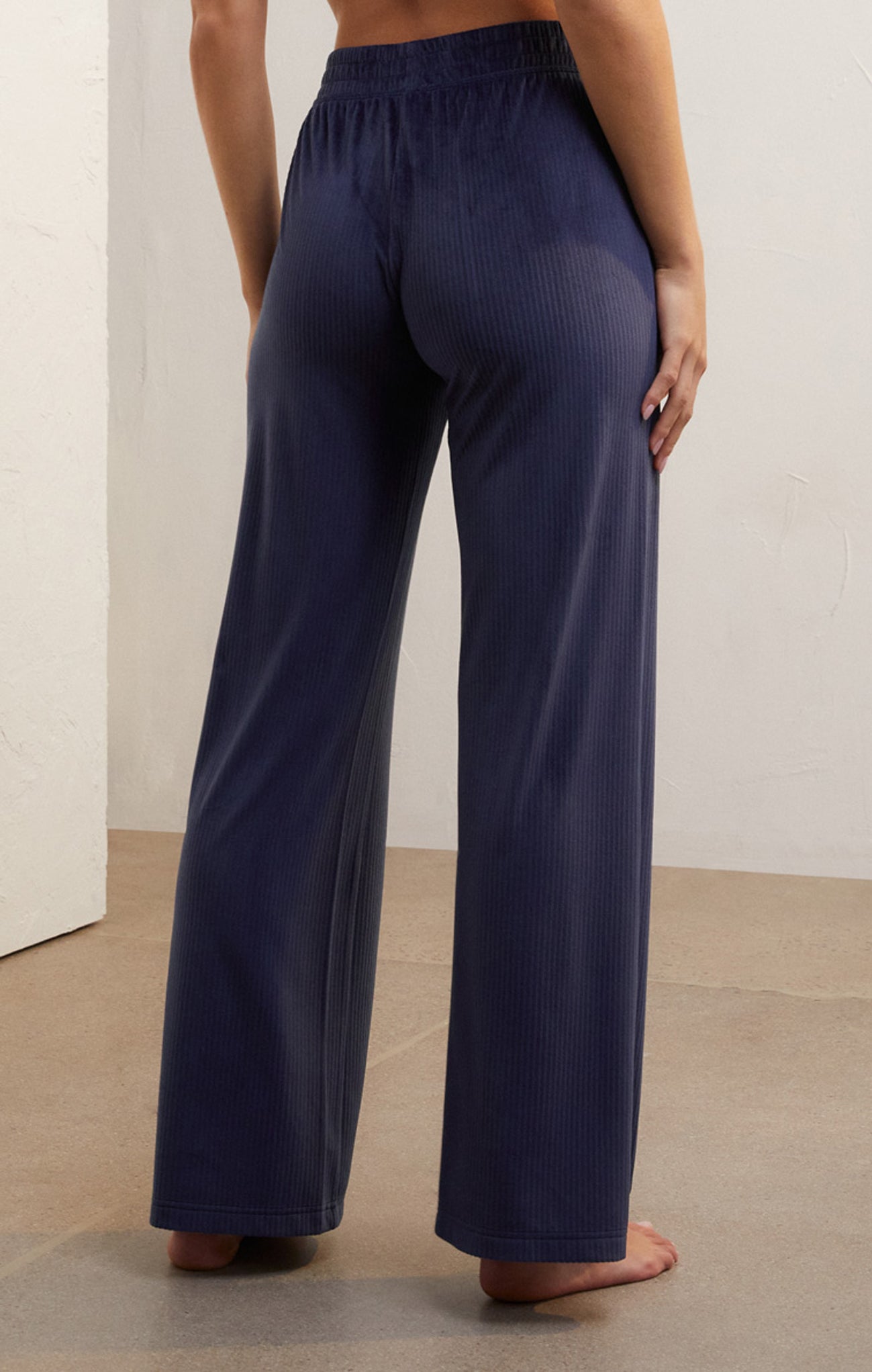 Flare Up Velour Pant in Deep Blue