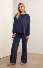 Load image into Gallery viewer, Flare Up Velour Pant in Deep Blue

