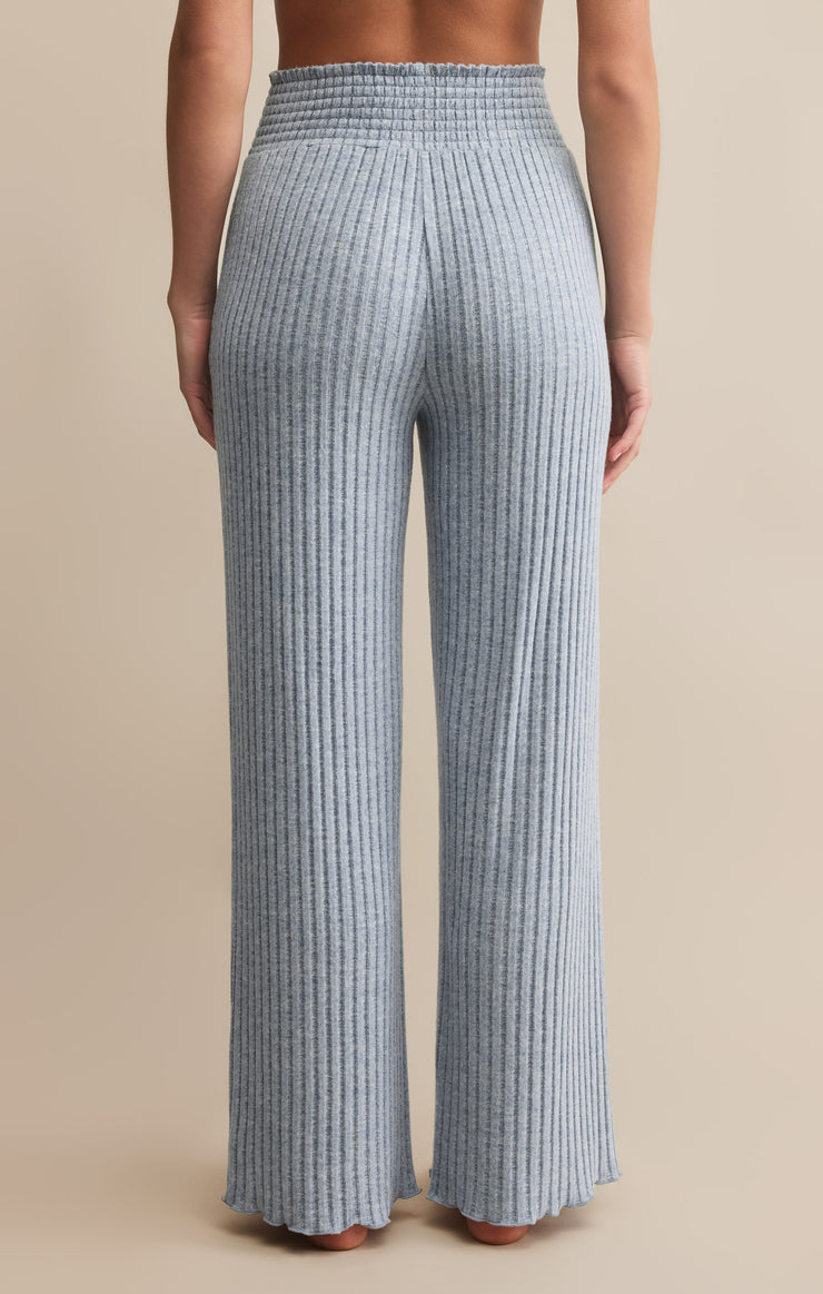 Dawn Smocked Rib Pant in Light Denim