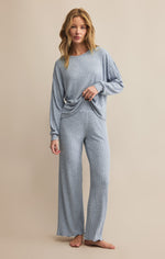 Load image into Gallery viewer, Dawn Smocked Rib Pant in Light Denim
