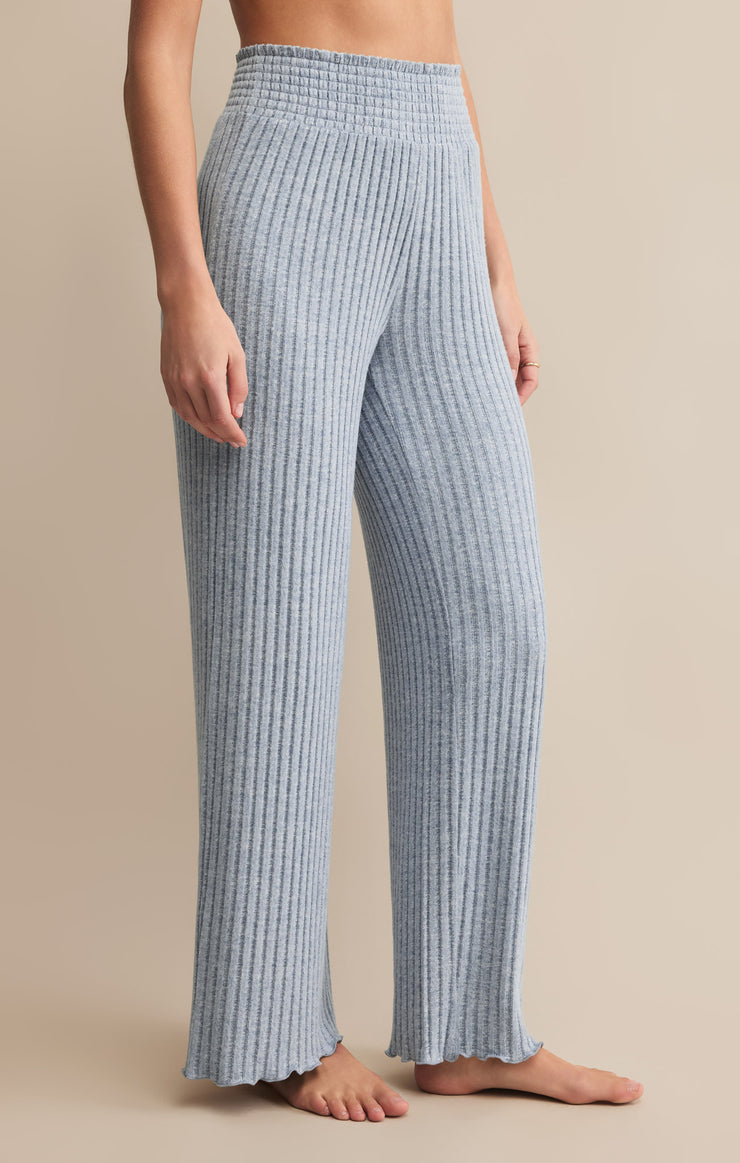 Dawn Smocked Rib Pant in Light Denim