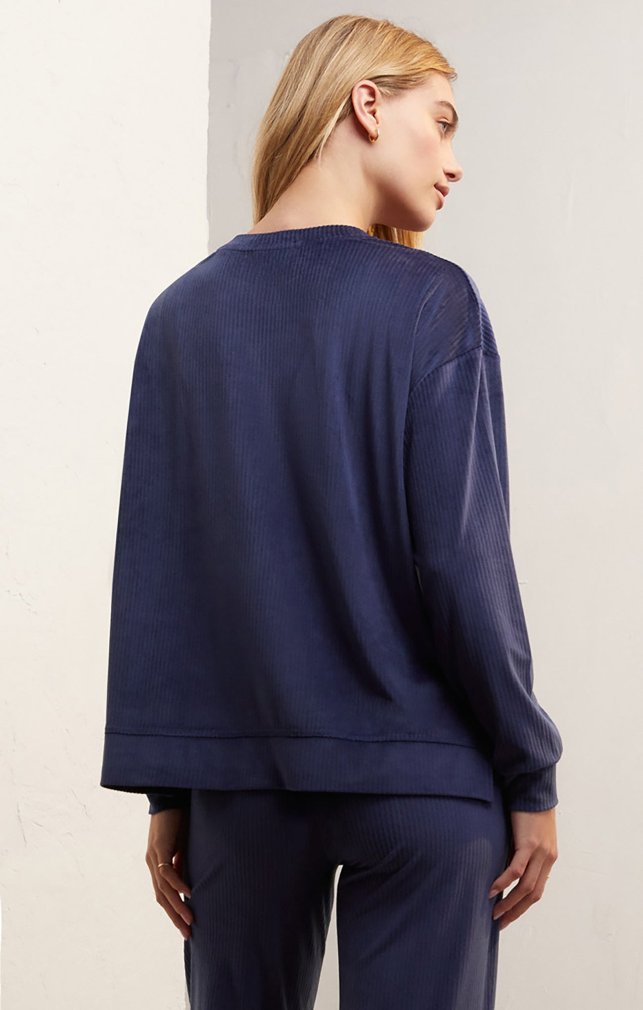 Night in Velour Long Sleeve Top in Deep Blue