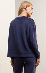 Load image into Gallery viewer, Night in Velour Long Sleeve Top in Deep Blue
