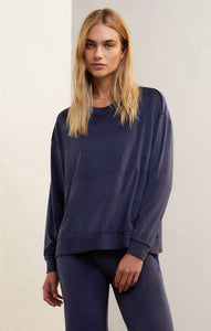 Night in Velour Long Sleeve Top in Deep Blue