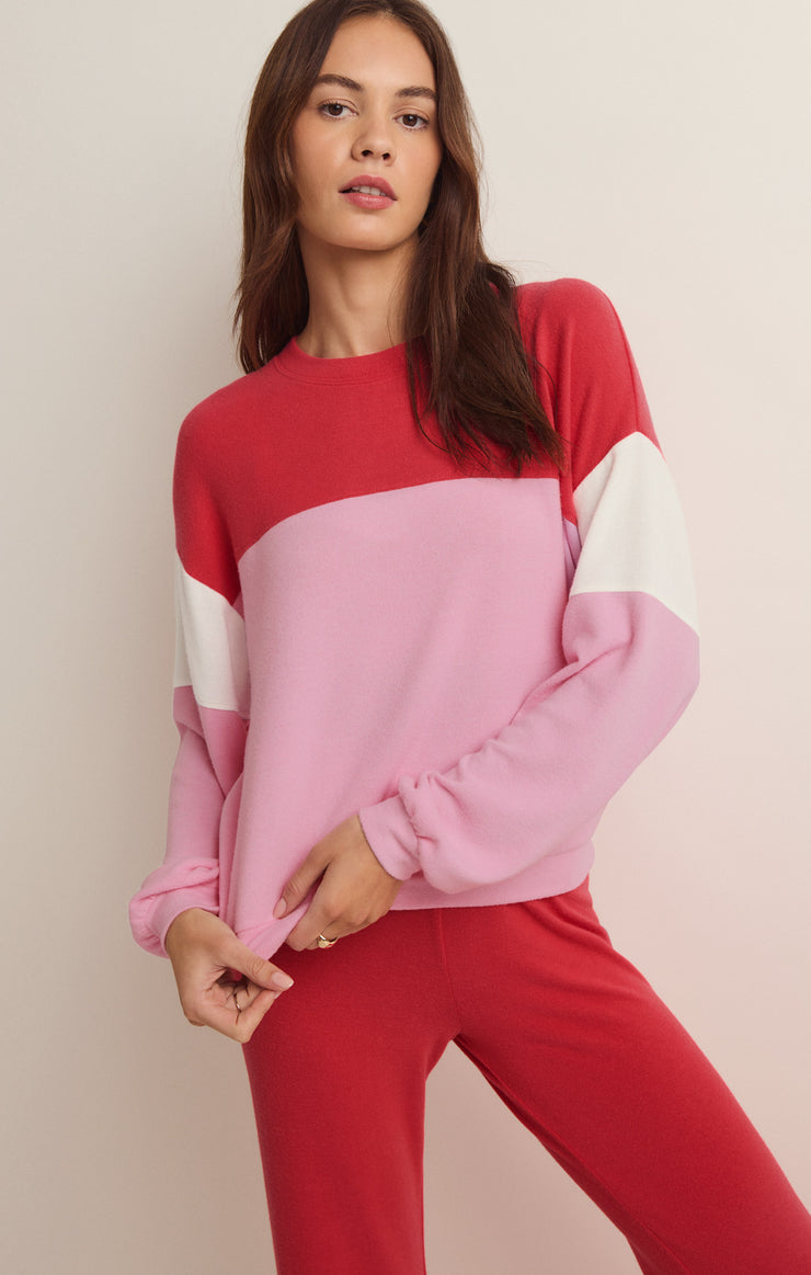 Color Block Long Sleeve Top in Cotton Candy