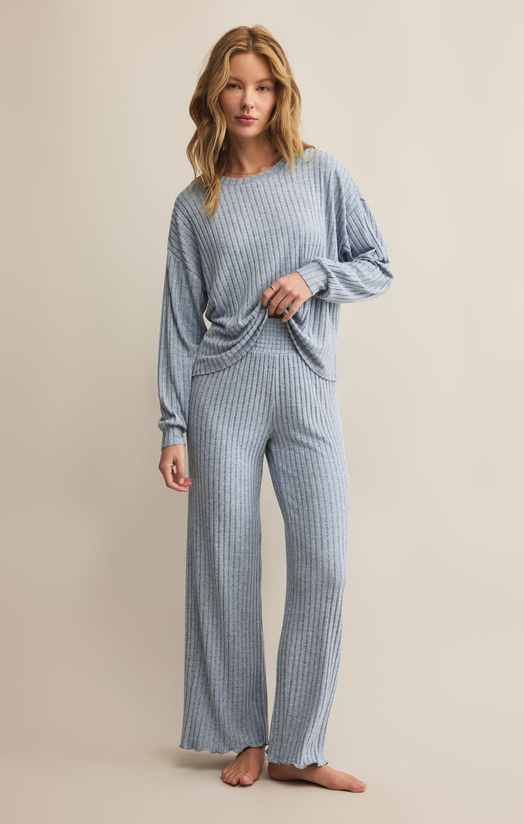 Daydream Rib Long Sleeve Top in Light Denim