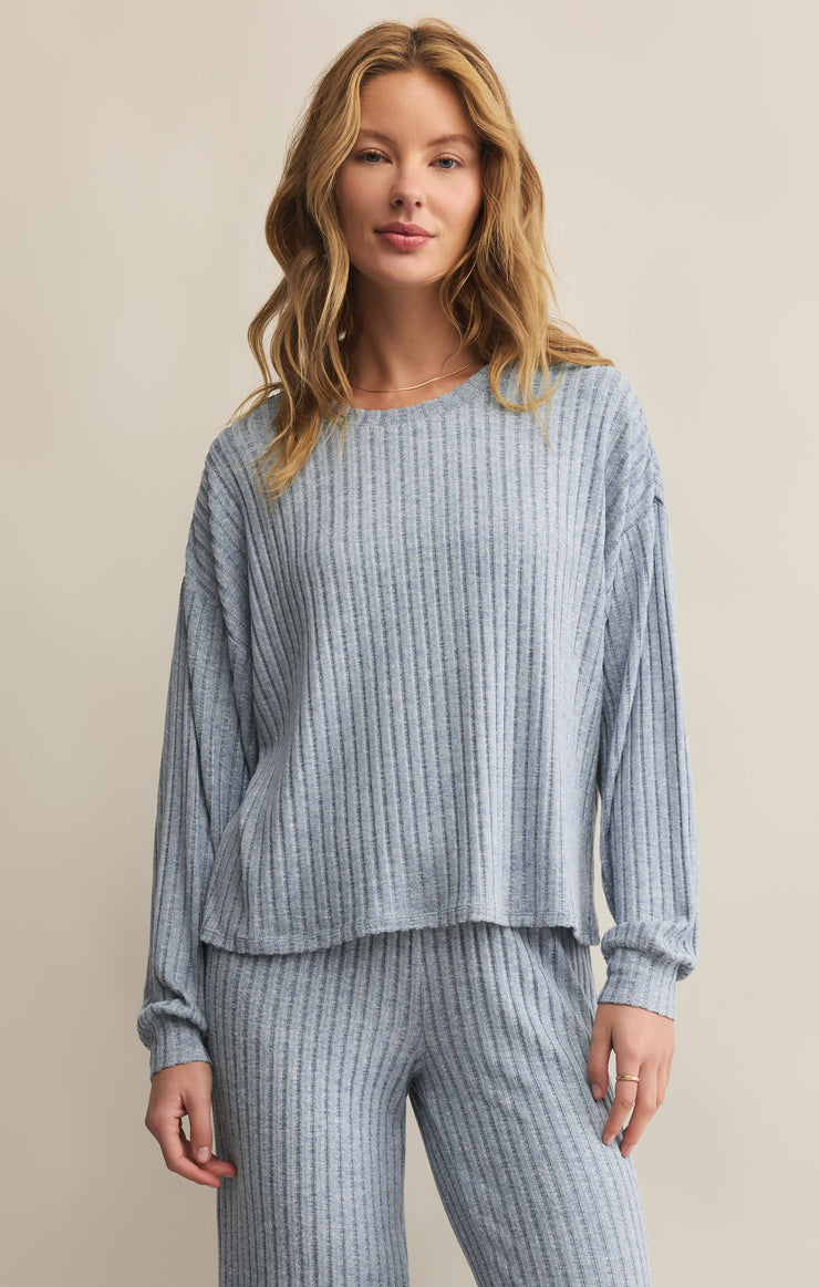 Daydream Rib Long Sleeve Top in Light Denim