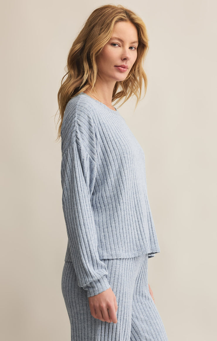Daydream Rib Long Sleeve Top in Light Denim